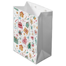 Saco de Presente de Natal em Aquarela Caprichosa