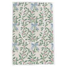 Saco de Presente de Natal Holly Vine e Laço Azul C