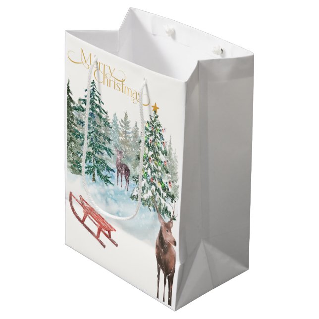 Sacola Para Presentes Média Saco de Presente de Natal Médio Aquarela (Frente inclinada)