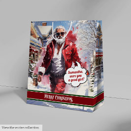 Sacola Para Presentes Média Saco de Presente de Natal Papai Noel Moderno Monog