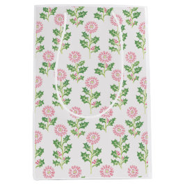 Sacola Para Presentes Média Saco de Presente de Natal Pink Daisy e Holly Branc