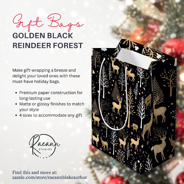 Sacola Para Presentes Média Saco de Presente de Natal Preto Dourado (Criador carregado)