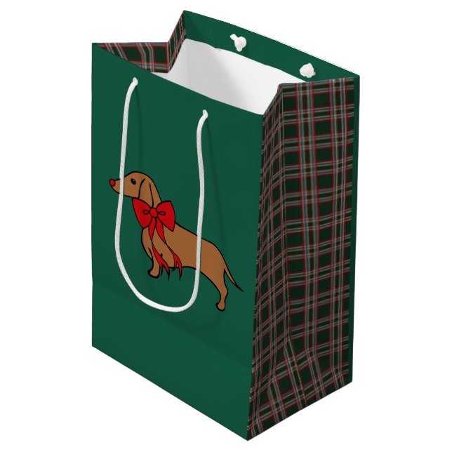 Sacola Para Presentes Média Saco de Presente de Natal Retro Dachshund (Frente inclinada)