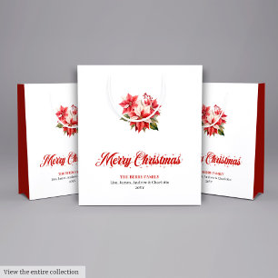Sacola Para Presentes Média Saco de Presente de Natal Vermelho Branco Poinsett