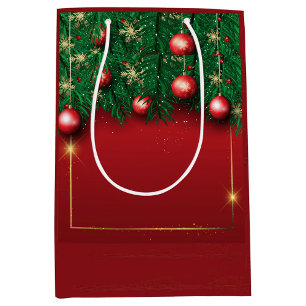 Sacola Para Presentes Média Saco de Presente de Natal Vermelho com Galhos de P
