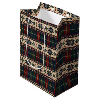 Sacola Para Presentes Média Saco de Presente de Natal Xadrez e Floco de Neve V