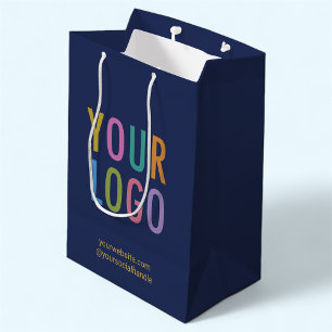 Sacola Para Presentes Média Saco de Presente de Papel Azul Marinho com Logotip