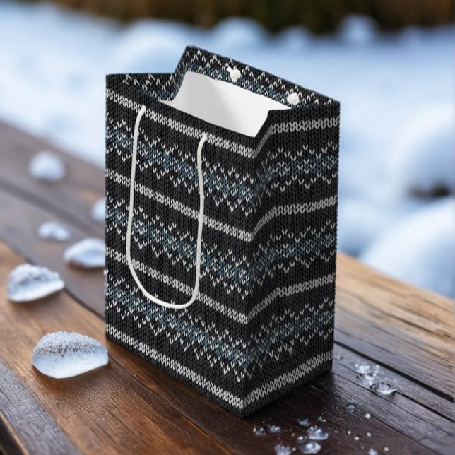 Sacola Para Presentes Média Saco de Presente de Papel Preto e Cinza com Padrão (Criador carregado)