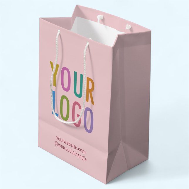 Sacola Para Presentes Média Saco de Presente de Papel Rosa Castanho com Logoti (MISOOK 7 x 4.5 x 10 inch Taupe Pink Medium Gift Bag with Logo)
