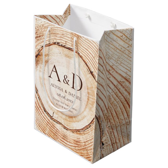Sacola Para Presentes Média Saco de Presente de Pedaço de Madeira Rústica Mono (Verso inclinado)