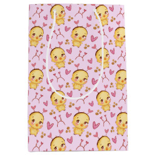 Sacola Para Presentes Média Saco de Presente de Pintinhos Fofos e Corações