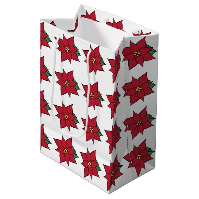 Sacola Para Presentes Média Saco de Presente de Poinsettia (Frente inclinada)