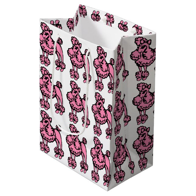 Sacola Para Presentes Média Saco de Presente de Poodle Francês Rosa Retro (Frente inclinada)