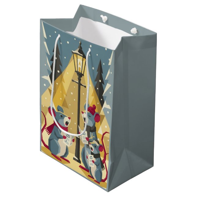 Sacola Para Presentes Média Saco de Presente de Ratos Cantando Natal Antigo (Frente inclinada)