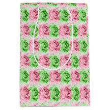 Saco de Presente de Rosa Verde e Rosa Elegante