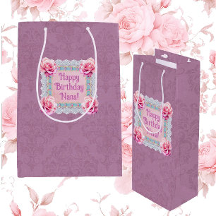 Sacola Para Presentes Média Saco de Presente de Rosas Lilás Personalizadas com