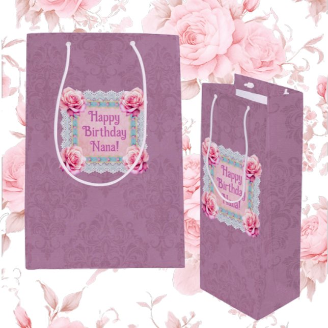 Sacola Para Presentes Média Saco de Presente de Rosas Lilás Personalizadas com (Personalize with your own message!)