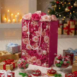 Sacola Para Presentes Média Saco de Presente de Rosas Rosa Elegante