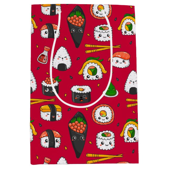 Sacola Para Presentes Média Saco de Presente de Sushi Kawaii (Frente)
