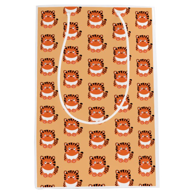 Sacola Para Presentes Média Saco de presente de tigre, estilo kawaii, bonito (Frente)