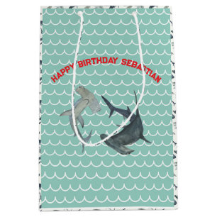 Sacola Para Presentes Média Saco de Presente de Tubarão Personalizado Aqua e