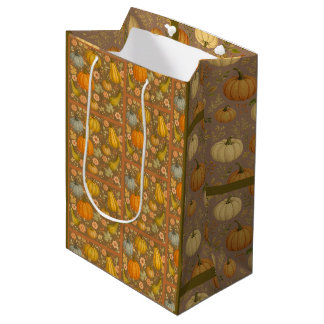 Sacola Para Presentes Média Saco de Presente, Design de Abóbora Outonal e Flor