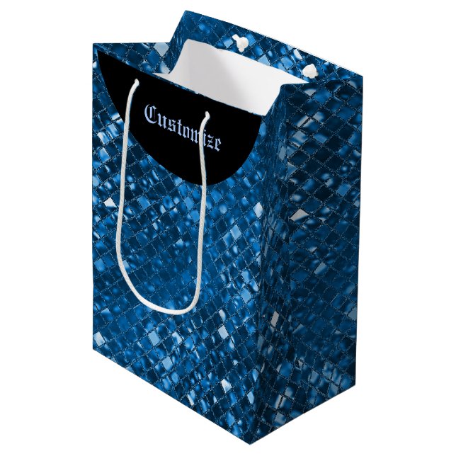 Sacola Para Presentes Média Saco de Presente do Padrão Mosaico Azul Espumante (Frente inclinada)