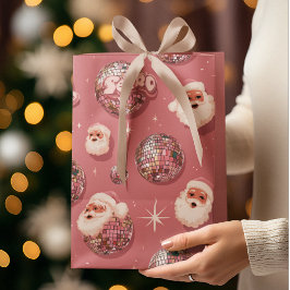 Sacola Para Presentes Média Saco de Presente do Papai Noel Retrô de Natal Rosa