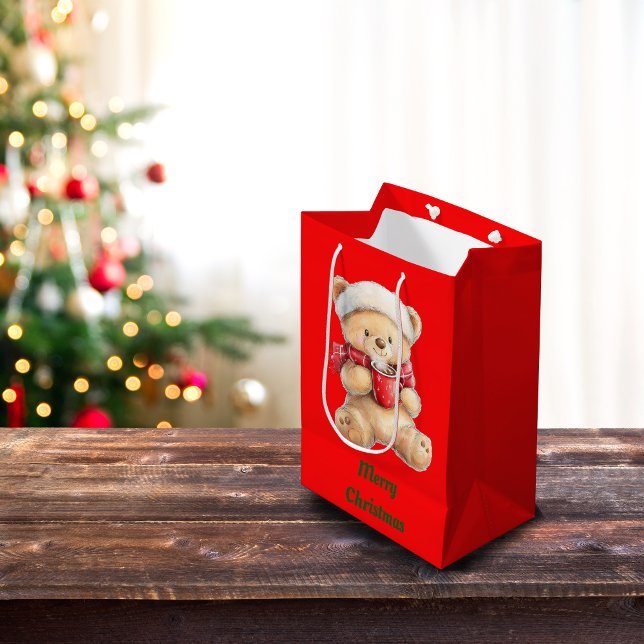 Sacola Para Presentes Média Saco de Presente do Urso de Teddy de Natal (Criador carregado)