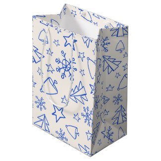 Sacola Para Presentes Média Saco de Presente Doodle de Natal Azul