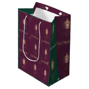 Sacola Para Presentes Média Saco de Presente Eid Magenta/Verde