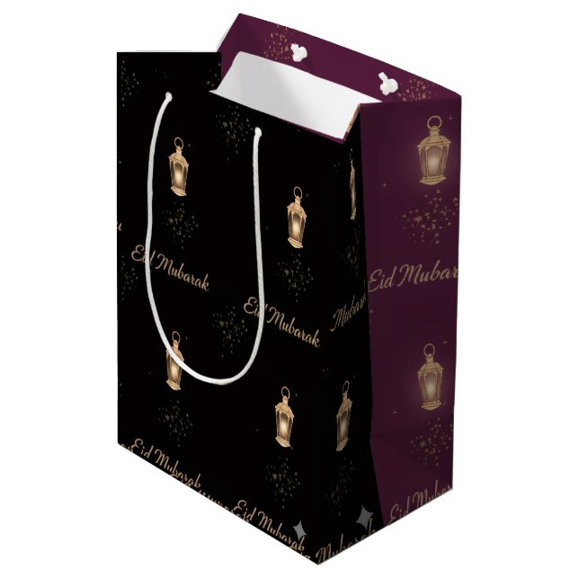 Sacola Para Presentes Média Saco de Presente Eid Preto e Magenta (Verso inclinado)