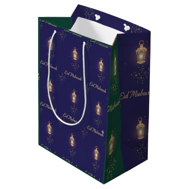 Sacola Para Presentes Média Saco de Presente Eid Verde Azul (Verso inclinado)