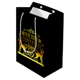 Sacola Para Presentes Média Saco de presente Falso Natal Feliz Preto Dourado