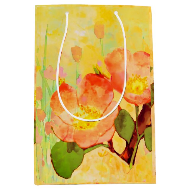 Sacola Para Presentes Média Saco de Presente Flor de Briar Amarelo Pinks (Frente)