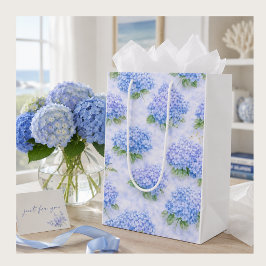 Sacola Para Presentes Média Saco de Presente Floral de Hortênsia Azul | Linho