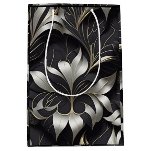Sacola Para Presentes Média Saco de Presente Floral Preto Moderno