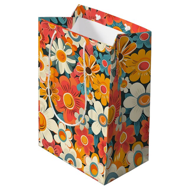 Sacola Para Presentes Média Saco de Presente Floral Retro Daisy (Verso inclinado)