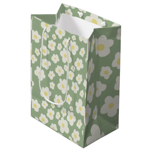 Sacola Para Presentes Média Saco de presente floral verde (Frente inclinada)