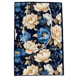 Sacola Para Presentes Média Saco de Presente Flores Vitorianas Azuis
