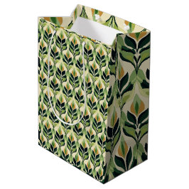 Sacola Para Presentes Média Saco de Presente Folhas Botânicas em Verde Art Nou