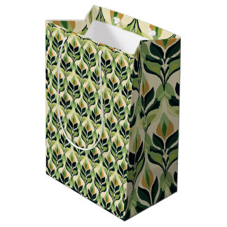 Sacola Para Presentes Média Saco de Presente Folhas Botânicas em Verde Art Nou