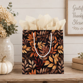 Sacola Para Presentes Média Saco de Presente Folhas de Outono em Marrom Rico D