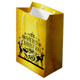 Sacola Para Presentes Média Saco de Presente Grande Natal Falso Dourado Preto