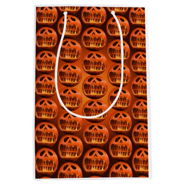 Sacola Para Presentes Média Saco de presente Halloween abóbora assustadora  (Frente)