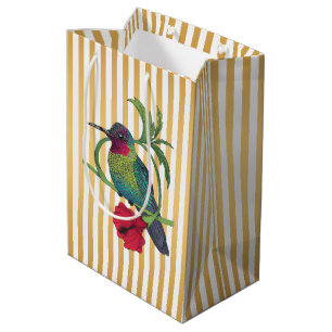 Sacola Para Presentes Média Saco de Presente Ilustração de Beija-flor Listras