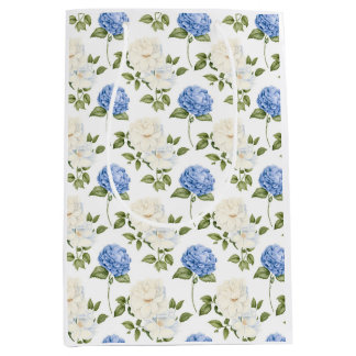 Sacola Para Presentes Média Saco de Presente Jardim de Folhas de Rosa Azul