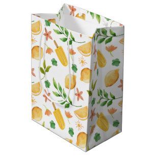 Sacola Para Presentes Média Saco de Presente Médio Aquarela Limões & Picolés