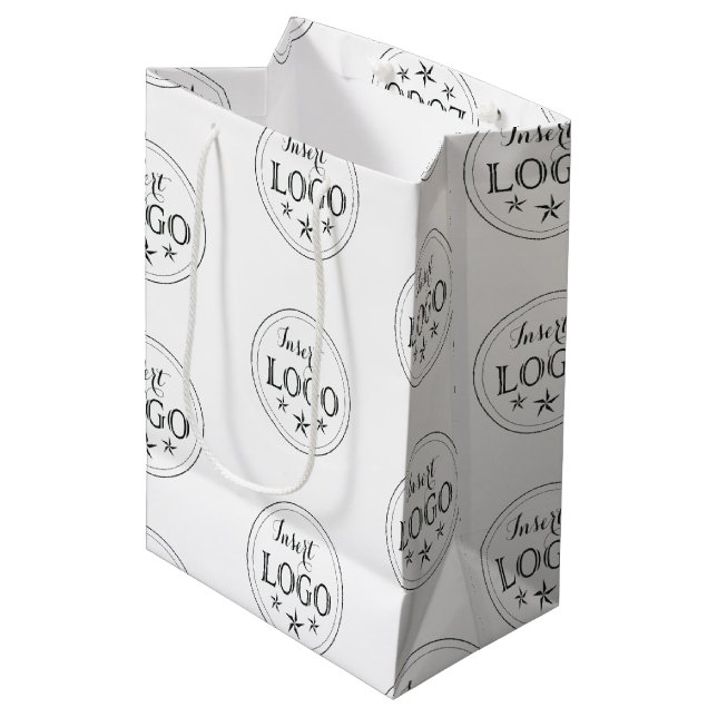 Sacola Para Presentes Média Saco de Presente Médio Branco Clássico com Logotip (Frente inclinada)
