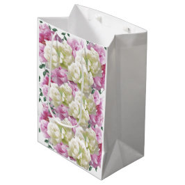 Sacola Para Presentes Média Saco de Presente Médio com Flores de Peônia Rosa e